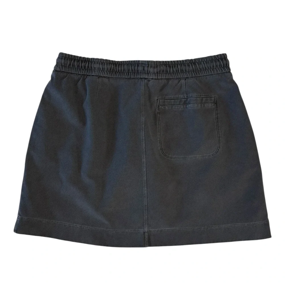 Athleta‎ Womens Washed Black Cotton Twill Skirt Elastic Waist Zip Pockets Size 6
